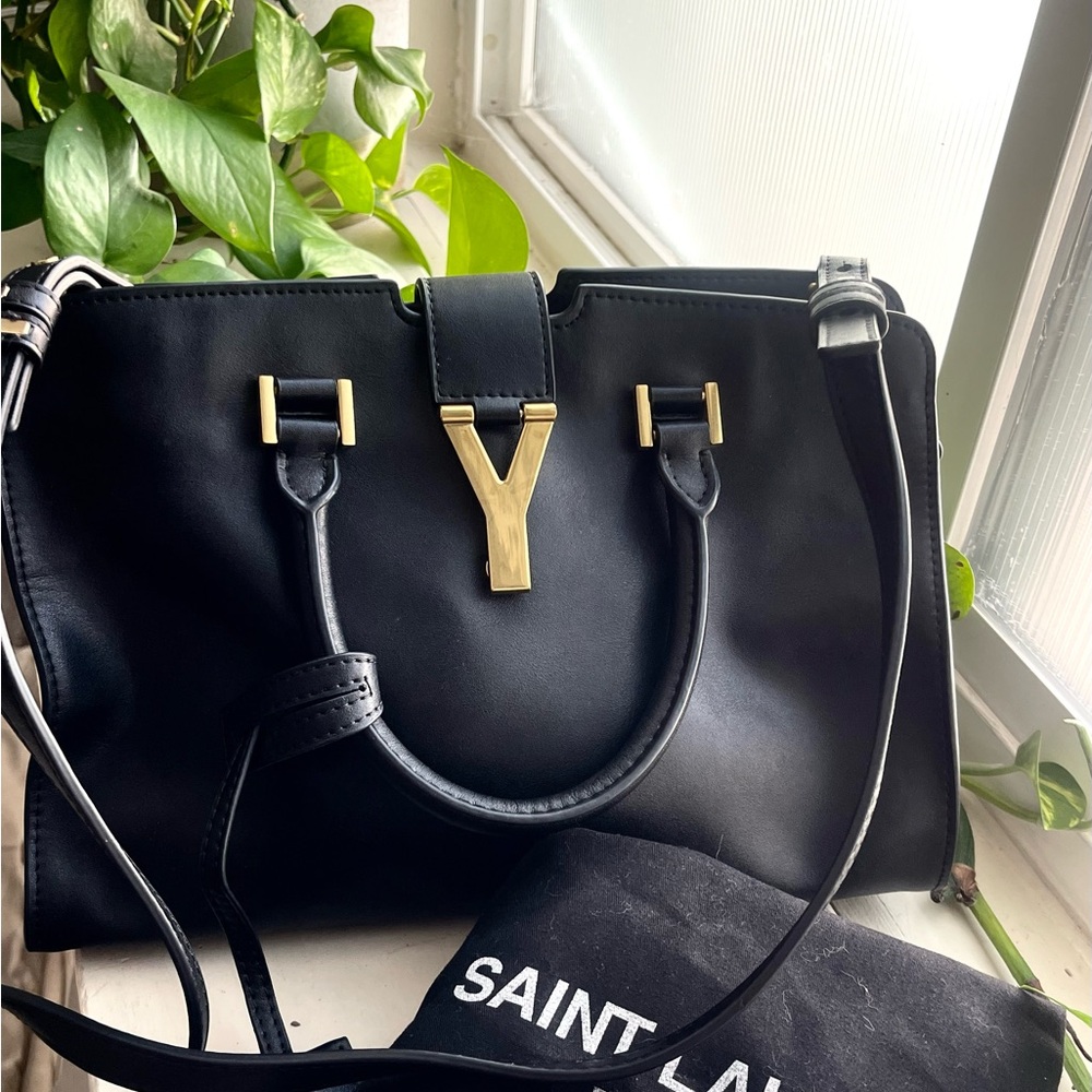 Saint Laurent Black Satchel with Gold Accents